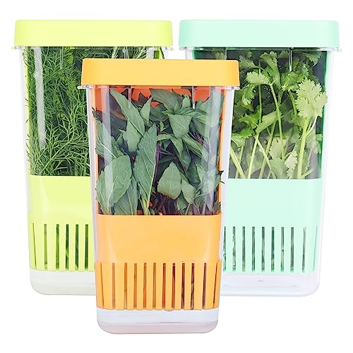 LAWNFUL 3 Pack Fresh Herb Keeper for Refrigerator, Clear BPA-Free Herb Saver, Storage Container for Cilantro, Parsley, Thyme, Mint & Asparagus, Preserver Keeps Fresh Herbs, Green & Blue & Orange