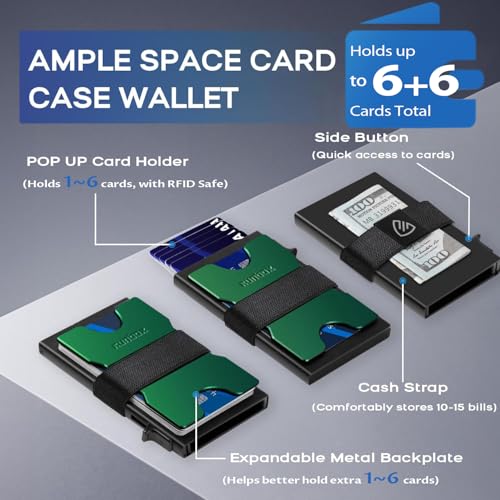 Image of RUNBOX Slim Wallet for Men, RFID Aluminum Pop-Up Card Holder for 12 Cards