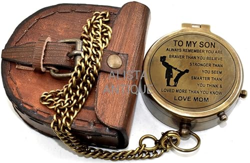Brújula de Bolsillo Vintage de Latón con Estuche y Cadena miniatura 5