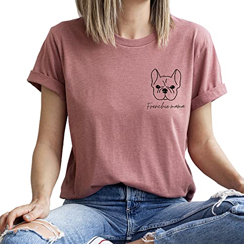 Frenchie Mama Shirt Dog Mom Funny Graphic Tees Womens Letter Print Casual Short Sleeve T-Shirt Tees Tops #TOP5