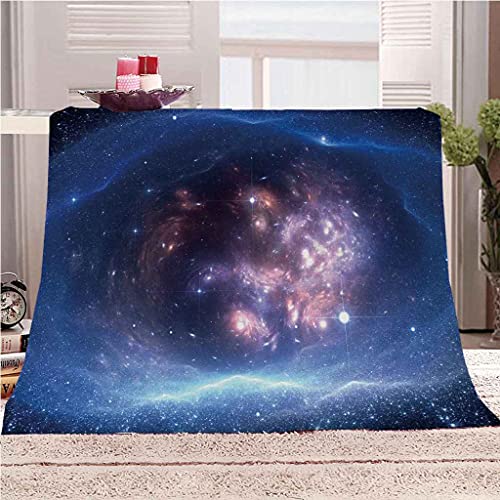 Couverture microfibre 150 cm plaid lit imprimé 3D bleu nuit étoilée - 2