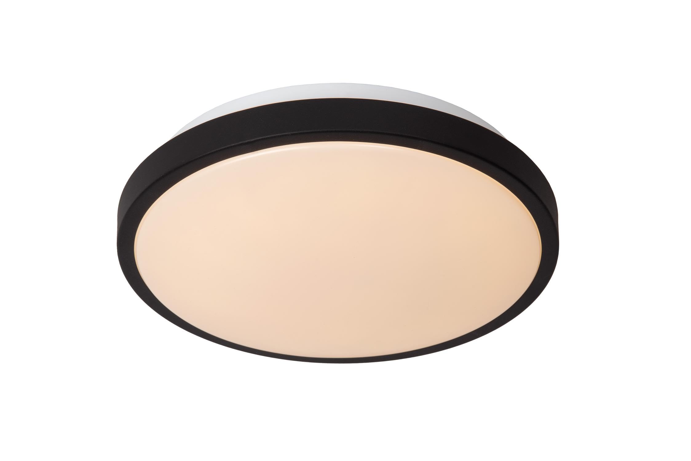 Lucide Dasher Flush Ceiling Light - 29.3cm - 12W LED - 2700K Warm White - IP44 - Black Acrylic
