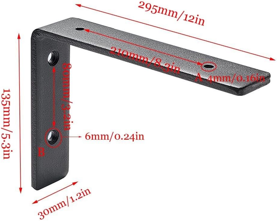 Wall Mounted Bracket,L Shelf Brackets, Right Angle, Premium Metal Heavy Duty Shelf Bracket, Floating Brace Brackets Easy Install (Color : White, Size : 295mm/12in) (Color : Black, Size : 195mm/8i