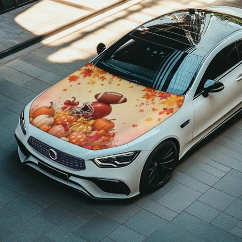 Image of Renewold Football Fall Hood Covers for Cars Easy Install Holiday Hood Cover | Outdoor Fall Football Season Decor Protector Wrap Blanket Women Men Automotive Exterior Accessories Washable Fit Most Sedan