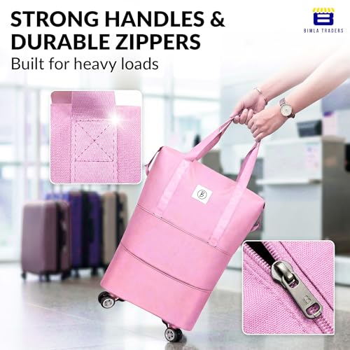 Image of Btag Travel Duffle Bag with Wheels | Convertible Handbag, Trolley & Shoulder Luggage for Clothes |Space-Saving Foldable Travel Companion |Expandable & Waterproof Traveling Bag for Unisex (Sakura Pink)