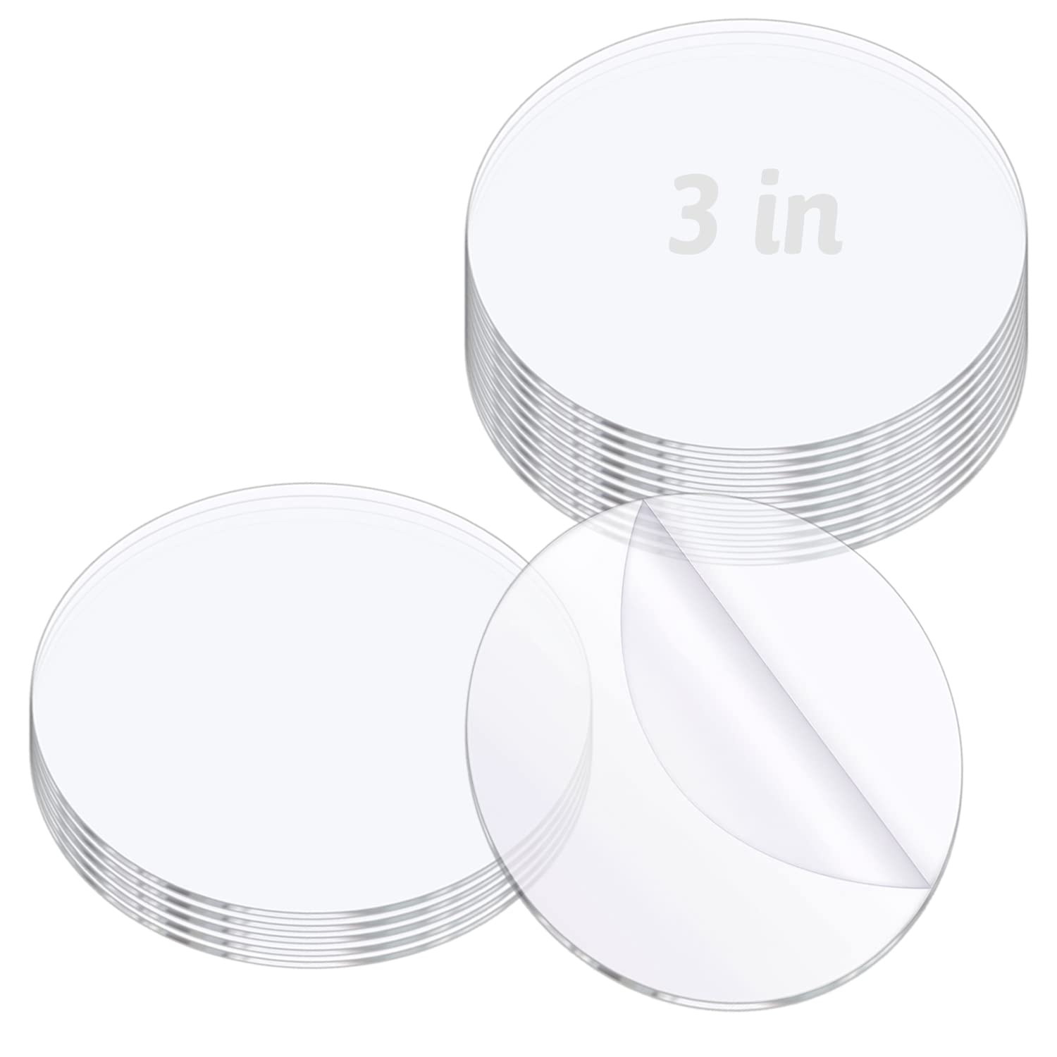 YXHZVONPack of 16 Clear Acrylic Sheets, 3 in Round Acrylic Disc Transparent, 0.2 cm Thick Clear Round Acrylic Blanks for DIY Picture Frame, Painting, DIY Craft, Scrapbooking Display