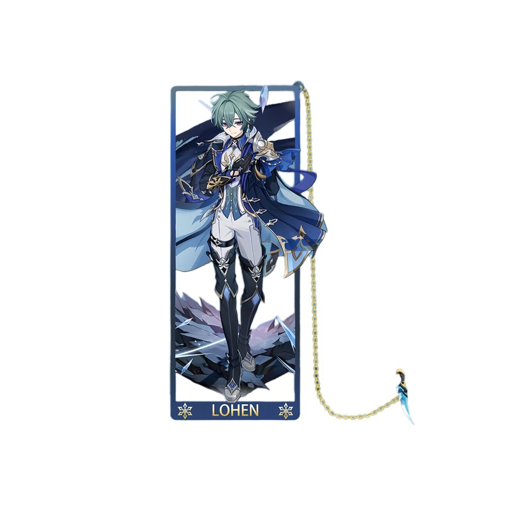 1PC Genshin Impact Natlan Characters Metal Bookmark Game Bookmark with Chain for Game Fans (Lohen)