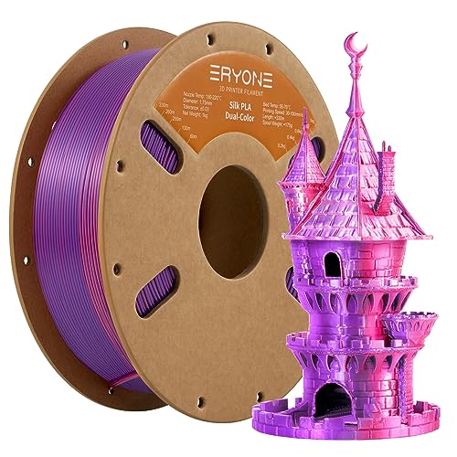 Image of ERYONE Silk Dual Color PLA Filament 3D Printer 1.75mm + /- 0.03mm, Bicolor Filament Two Tone PLA 1KG(2.2lbs) Cardboard Spool, Orange Red&Purple