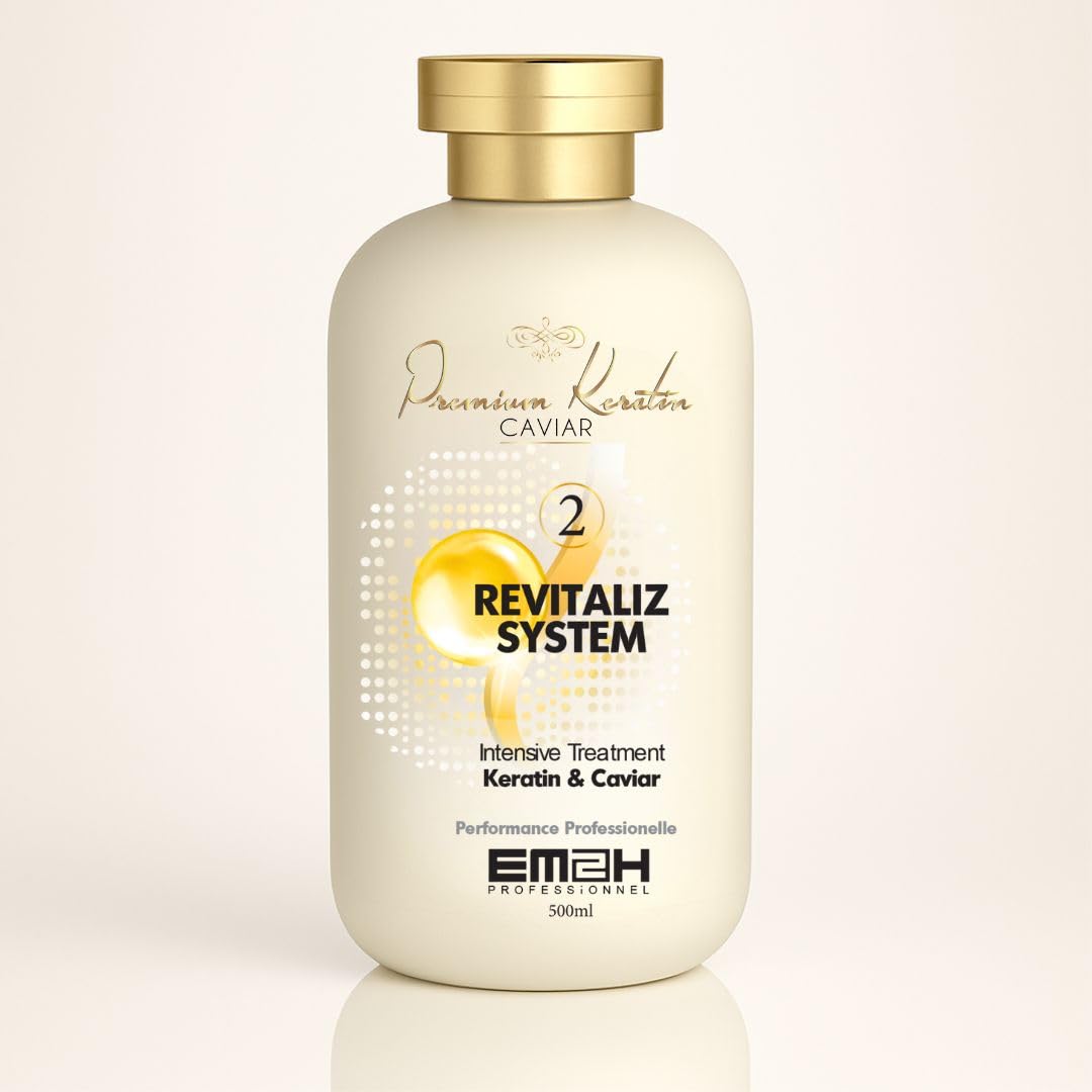 Premium Keratin Caviar Kit de Lissage Brésilien 500 ml – Activ Shampoo + Revitaliz System – Soin Lissant Réparateur pour Cheveux Abîmés, Colorés et Décolorés