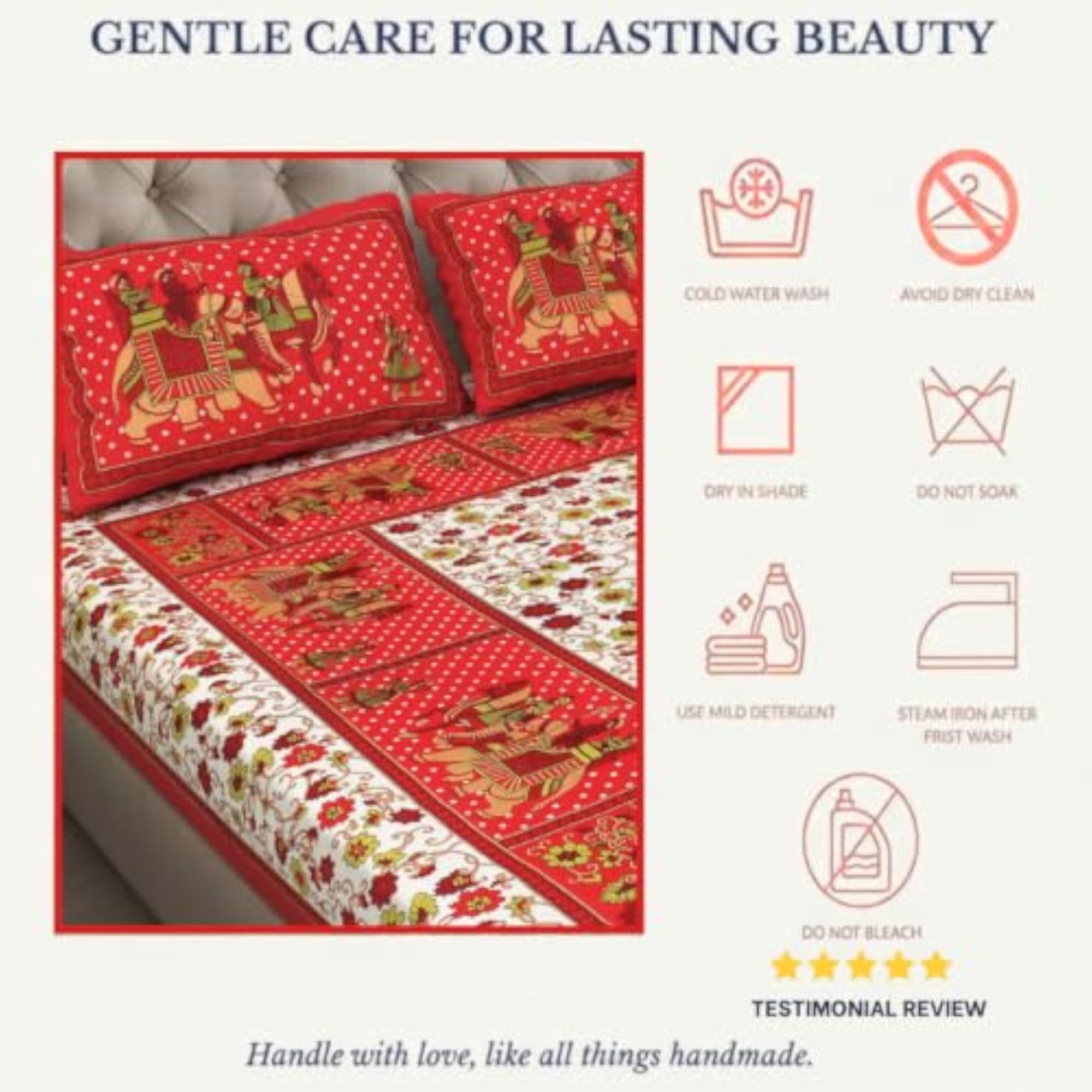 Rajasthani Jaipuri Printed Double Size Bedsheet with 2 Pillow Covers