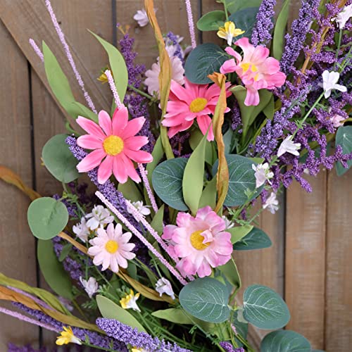 Cir Oases 22Inch Artificial Spring Wreath Lavender With Colorful Flowers,Green Leaves For Front Door Home Wall Party Decor #TOP4
