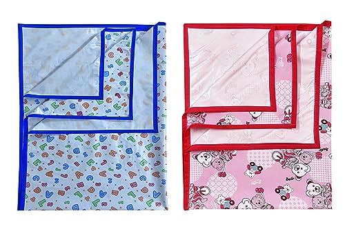 Image of EcoSoft Plastic Sheet,PVC Sheet for Kids,Rubber Sheet for Babies,Bed Wetting Protector(90 x 135 cm) (Pink Bear & Blue ABC123)