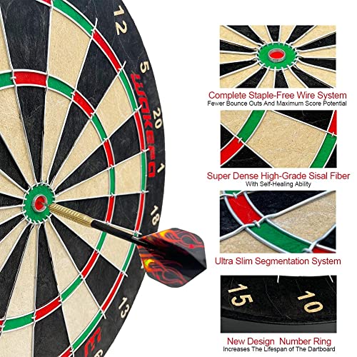 Bristle Dartboards Dart Board Set: 18" In Premium Sisal Round Spider Wire Dartboards Includes 6 Steel Tip Darts, Staple-Free Bullseye Ultra-Thin Wire Spider Darts Board #TOP4