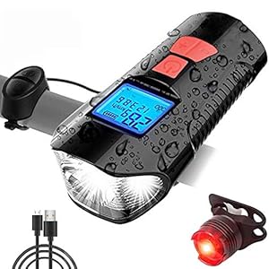 Fietsverlichting, AlfaView USB oplaadbare koplamp met achterlicht Fietslicht Elektronische stappenteller en timer 350…