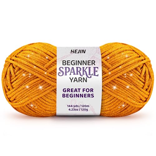 Image of 120g Orange Sparkle Yarn for Crocheting and Knitting; 120m(144yds) for Beginners with Easy-to-See Stitches; Worsted-Weight Medium #4; Yarn for Beginners Crochet Kit Making