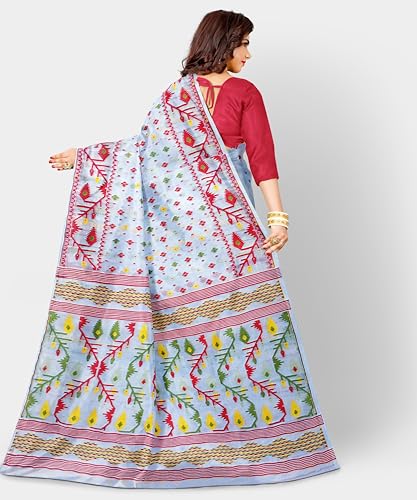 Image of Mayabi Women's Dhakai Jamdani Cotton Silk Saree Traditional Bengali Tant Korat Work, Without Blouse Piece