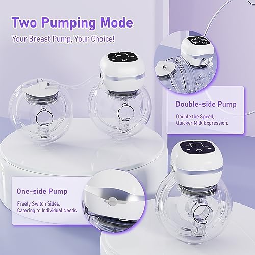 Breast Pumps Electrical Wearable, Electric Hands Free Breast Pump Portable, Single Motor Dual Pump, 3 Modes & 12 Levels w/LED Display, Low Noise Painless Wireless Breasts Milk Pump w/ 21mm Flanges