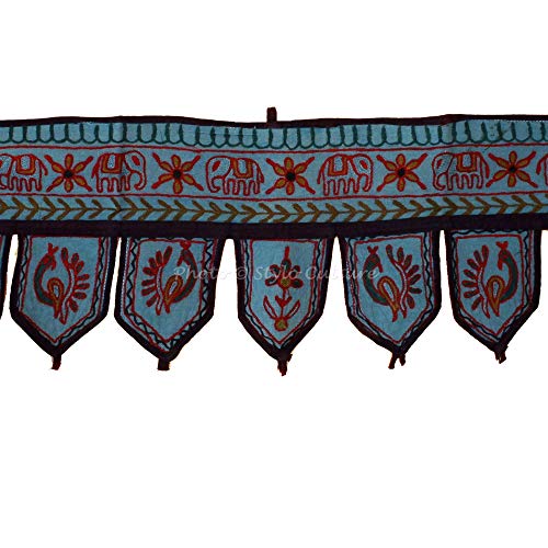 Stylo Culture Indian Cotton Window Valance For Kids Bedroom Blue Ethnic Embroidered Elephant Scarf Curtain Topper Home Decor Traditional Swag Curtain Door Hanging Toran - Image 3