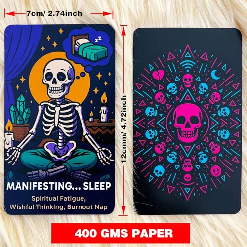 Image of DPEHAKMK The Dead Inside Oracle Deck, 54 Dark Humor Skeleton Oracle Cards for Beginners, Funny Halloween Skeleton Oracle Cards, Shadow Work Deck for Anxiety, Self-Awareness, and Modern Life Meltdowns