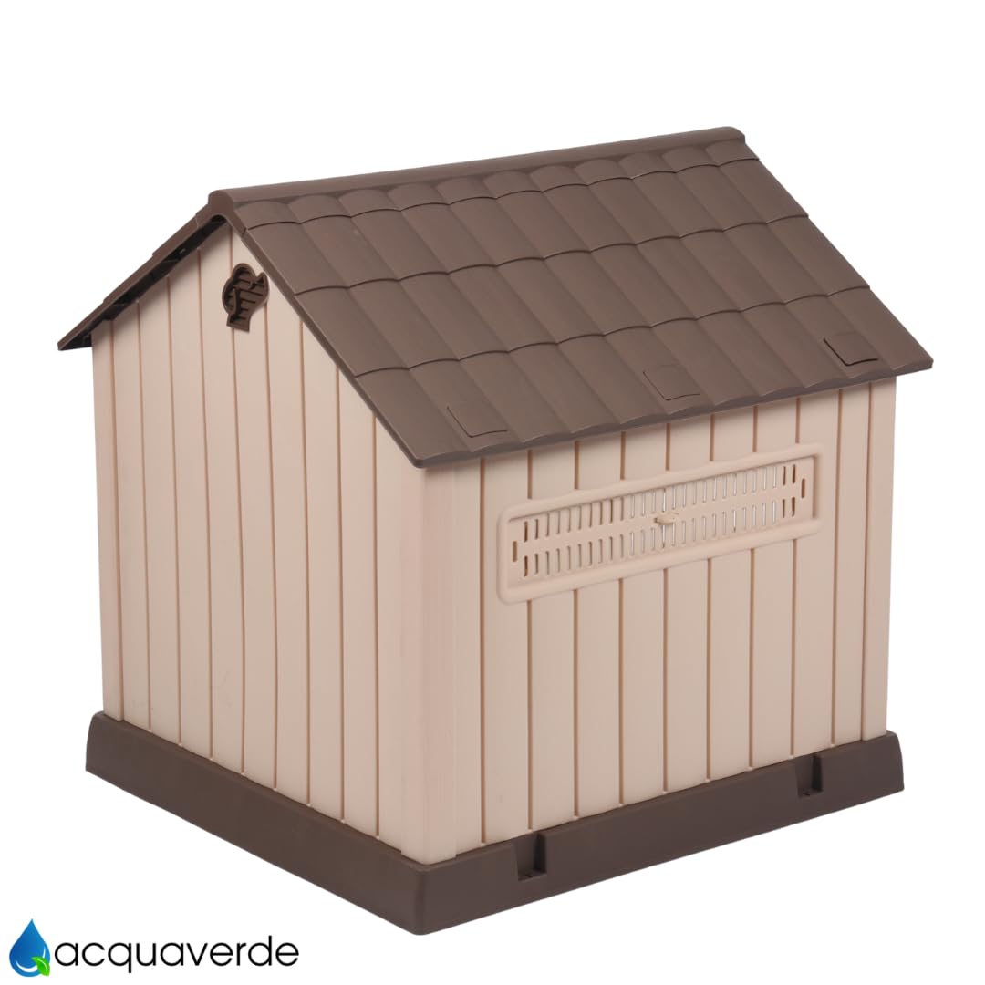 acquaverde | Cuccia per Cani da Esterno, Taglia Grande/Large Casetta per Cani in Resina, Impermeabile, Resistente, Base Isolante e Tetto Spiovente, Facile da Montare - Beige/Marrone | cm. 93x99x98