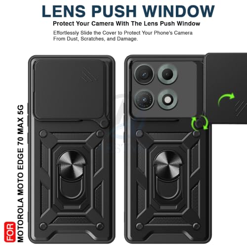 Image of AESTMO Tough Armor Motorola Moto Edge 70 Max 5G Bumper Back Case Cover | Ring Holder & Sliding Camera Shield Cover | 360 Degree Protection Back Case Cover for Motorola Moto Edge 70 Max 5G (Black)
