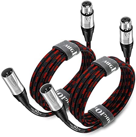 Augioth XLR to XLR Pro Mic Cable 15 Ft 2-Pack Male to Female XLR Cable 3-pin Red Balanced Shielded Microphone Cable for Amplifier Mixer,Speaker Systems,Recording Studio