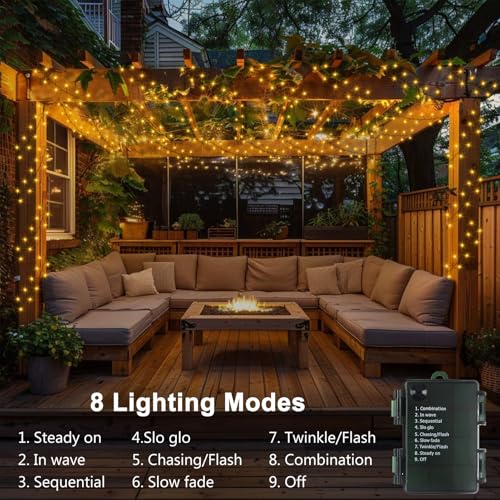 Image of 2 Pack Battery Christmas Fairy Lights, Total 20Ft 400 LED String Lights | Dark Green Copper Wire Cluster String Light Waterproof with Timer 8 Modes for Xmas Tree Garland Decor (Warm White)