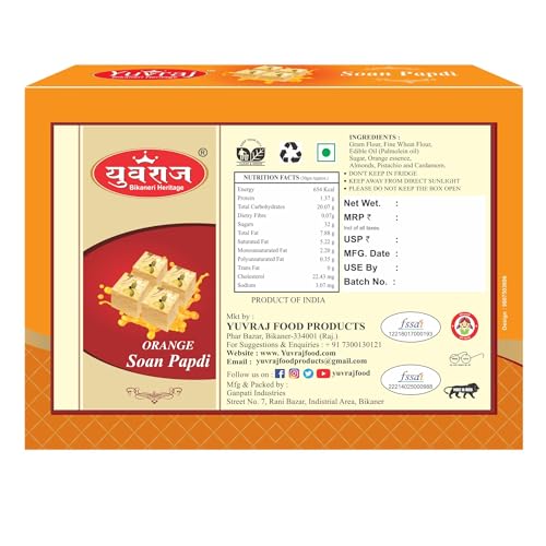 Image of Yuvraj Orange Flavoured Soan papadi (patisa) sweets box (200 gm x 3) Combo pack