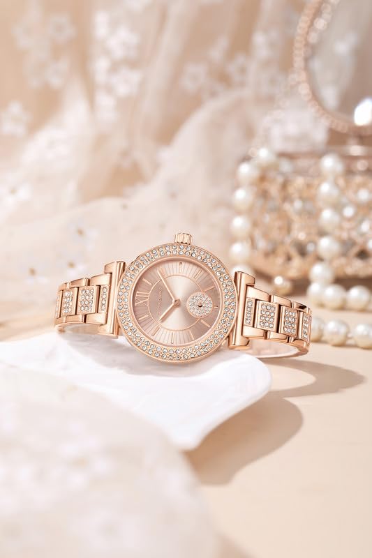 Image of Giordano Luxury Analog Watch for Women - Elegant Crystal Design with sub dial and Diamond Studed statinless Steel Strap
