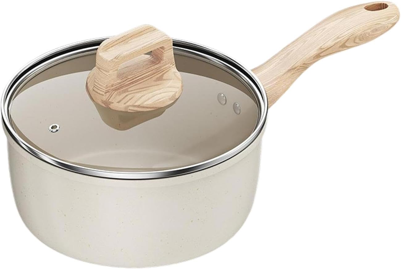 Generic Milk Pan Small Saucepan Cookware Multipurpose with Long Handle Infant Breakfast Pot Butter Warmer for Apartment Kitchen Camping, 18cm with Glass Lid