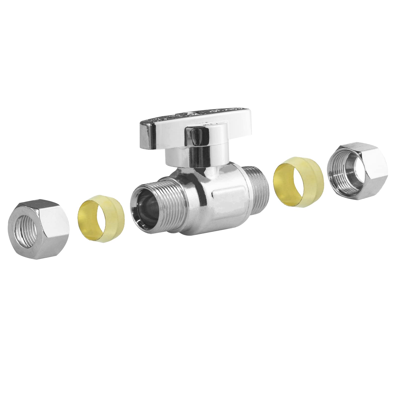 Flood Defender Shut Off Valve Pack Of 10) 1/4 Turn Straight Stop Valves - 3/8" OD X 1/2" CPVC, Lead-Free Brass Quarter Turn Compression Shutoff Valves Pack Of 10
