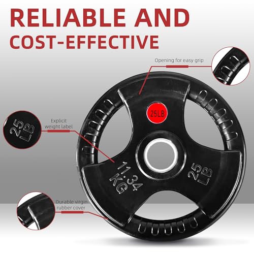 2-Inch Olympic ​Rubber Coated Cast Iron Plate Weight Plate for Strength Training and Weightlifting, Multiple Sizes3