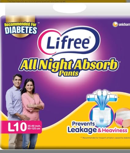 Image of Compatible with Lifree L10 adult Diapers pants ALL NIGHT ABSORB Unisex, large, L size 10 Pieces, Waist size- 35-49 Inches, 90-125 cm,up to 8 HOURS ABSORBENT