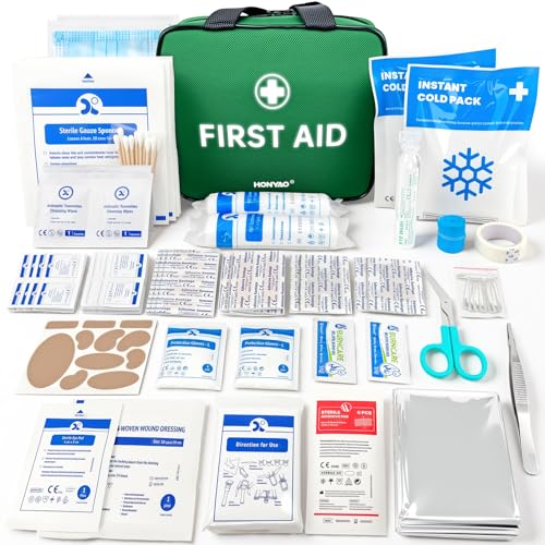 HONYAO Botiquín de Primeros Auxilios 180 Piezas, Kit Primeros Auxilios Completo, Botiquin para Hogar Coche Trabajo Deporte Viaje Cámping Niños, Verde