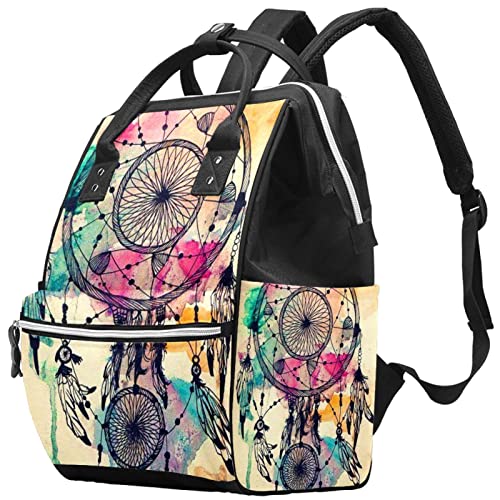 TFCOCFT Mochila para pañales, Mochila de viaje unisex para cambiar pañales para mamás y papás, patrón de plumas de colores atrapasueños