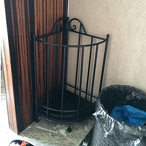 Porte-parapluies d'angle compact en métal noir pour entrée étroite