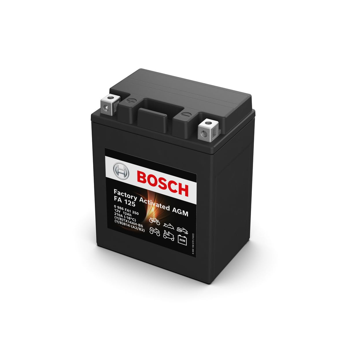 Bosch FA125 - Batería para Motocicletas AGM - 12V 210A 12Ah - Adecuada para motocicletas, motos de enduro, scooters, quads, motos de agua - Compatible M4F35, M4F37, BTX14AH-BS, BB14-A2, BB14-B2
