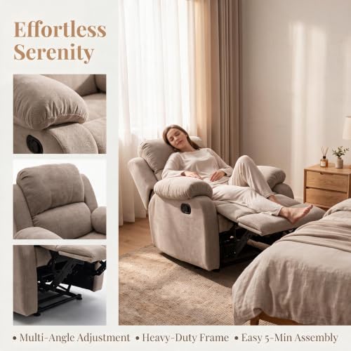 Image of Manual Single Lounge Recliner Chair with Adjustable Backrest, Khaki