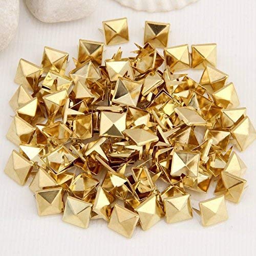 100 Gold 0.4" Pyramid Studs Spots Punk Nailheads Spikes for Bag Shoes Bracelet