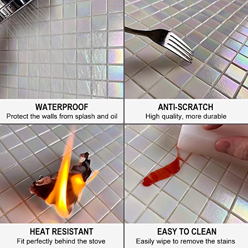 Dicofun WT0802B040C 40-Sheet Rainbow Peel And Stick Backsplash For Kitchen And Bathroom, 6.6 Inch X 6.6 Inch White Glass Mosaic Tiles thumb #3