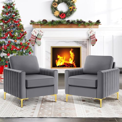 Image of Modern Armchair Single Sofa Chair for Small Wingback Chair | High Back Wing Chair | Single Seater Chair for Living RoomSet of 2 Chairs (Grey A)