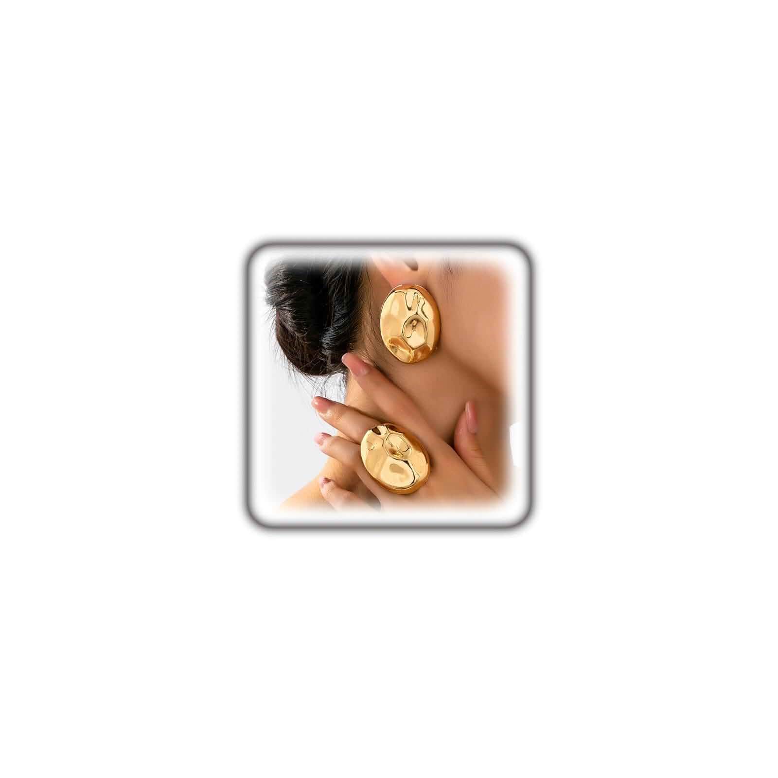 FUTIMELY Big Chunky Gold Half Ball Earrings Ring Set for Women, Exaggerated Geometric Round Dome Ring Button Stud Earrings Trendy Statement Jewelry Party Gifts
