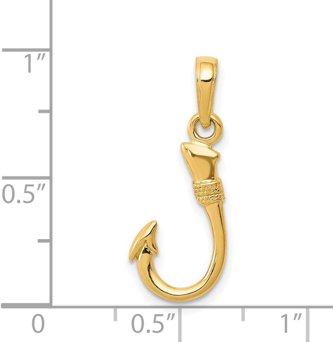 JewelryWeb 14k Yellow Gold Solid Textured Polished Animal Sealife Fish Hook Pendant Necklace 22.2x9.5mm Pendant for Women - Image 2