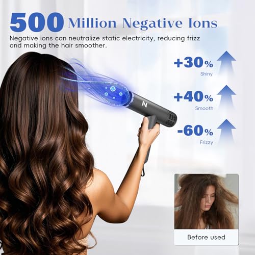 Image of Natrial Hair Dryer with Diffuser, 1600W High-Speed Blow Dryer for Women | Fast Drying for Curly Hair,Professional Ionic Portable Dryer, Low Noise, Lightweight, Lock Function,Travel Home Salon