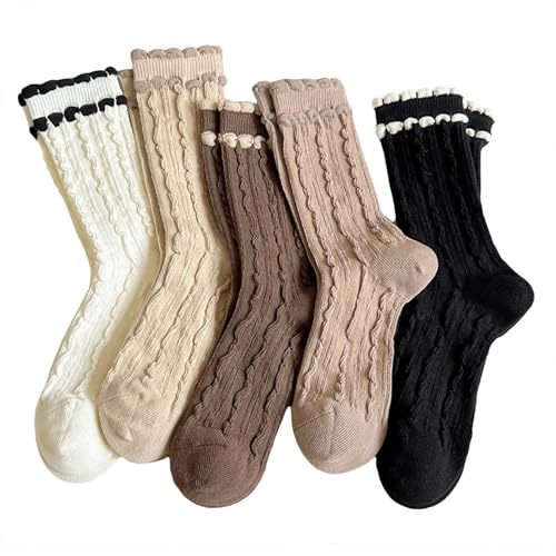 Image of Starella Women Cute Lace Crew Socks Cotton Vintage Twisted Preppy Dress Sock for Pumps Shoes 5 Pairs