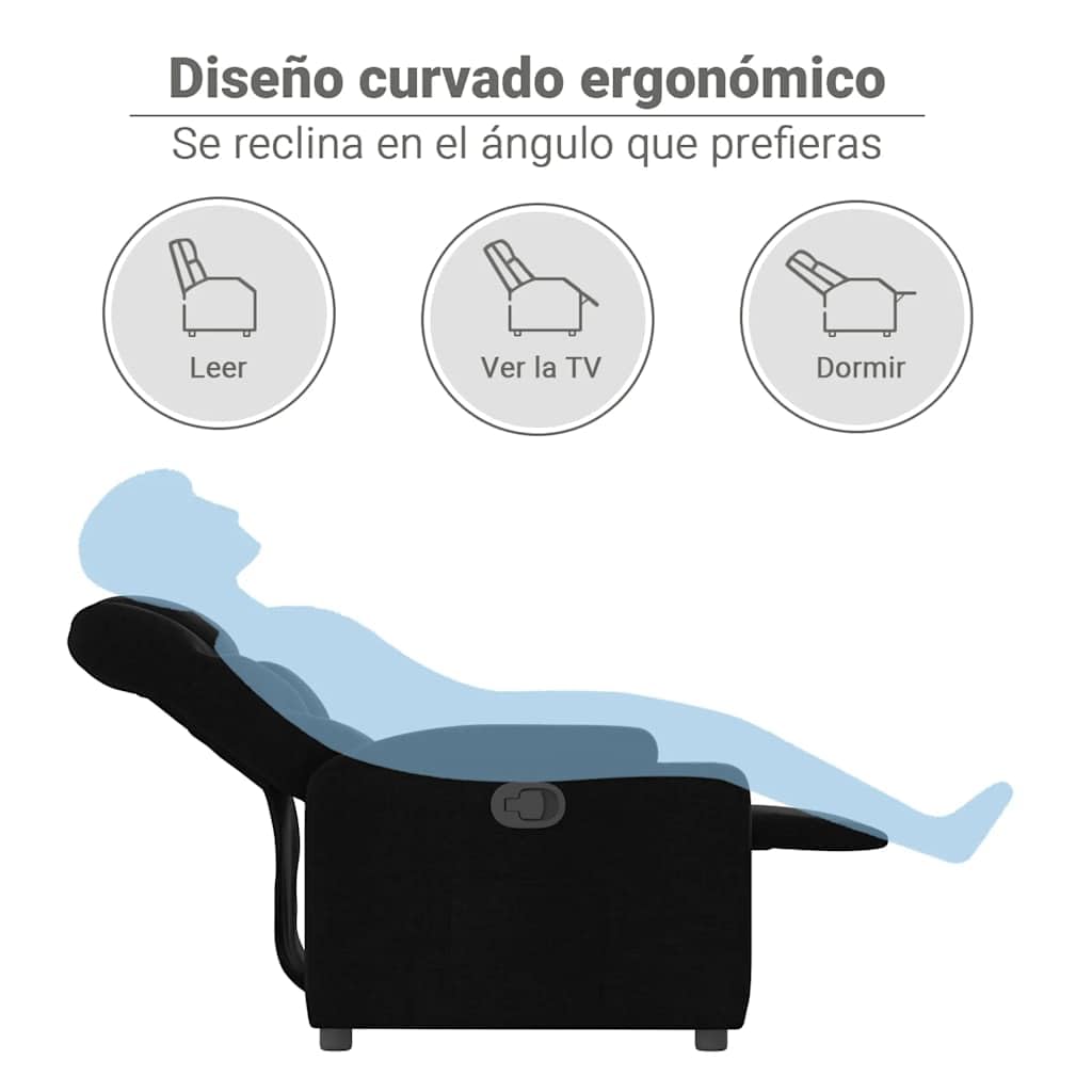 vidaXL Sillón Reclinable, Silla con Respaldo Reposabrazos, Sillón de Televisión Relax Descanso, Asiento para Salón Hogar, Tela Negro