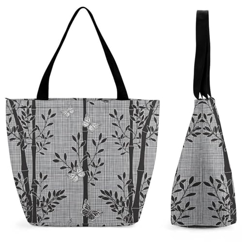 Sac de shopping pour voyage feuilles noires et papillon grand sac à main bandoulière