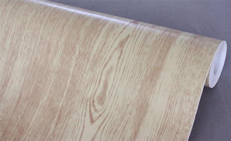 BUVU Klebefolie Möbel Hellbraun Holzoptik Möbelfolie Selbstklebende Folie Holz Tapete 45cm X 300cm Hellbraun Vintage Streifen Folie Wasserdicht Wandtapete für Möbel Wände Schränke Küche Tische
