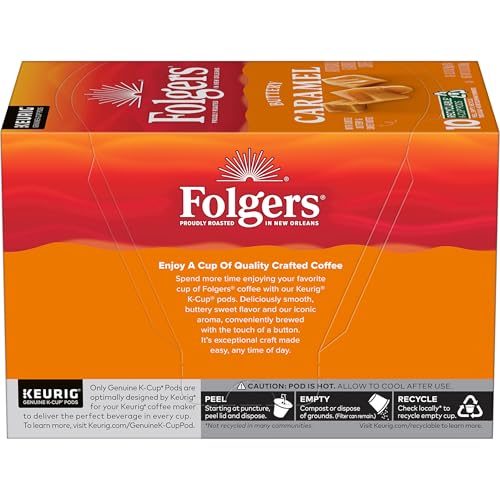 Image of Folgers Buttery Caramel Artificially Flavored Coffee, K-Cup Pods, 10 Count | Medium roast coffee, Genuine K-Cup pods made to brew with your Keurig coffee maker