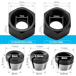 VooGenzek 3 Pezzi Adattatore per Mandrino a Pinza, 6mm 6.35mm 8mm Adattatori HSS Pinza, con 2 Dadi, per Incisione, Carpenteria, Taglio